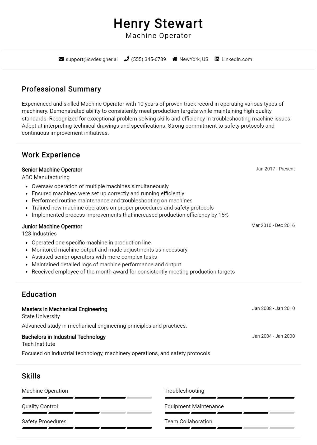 Machine Operator Resume Example for 2024: Samples & Best Practices ...