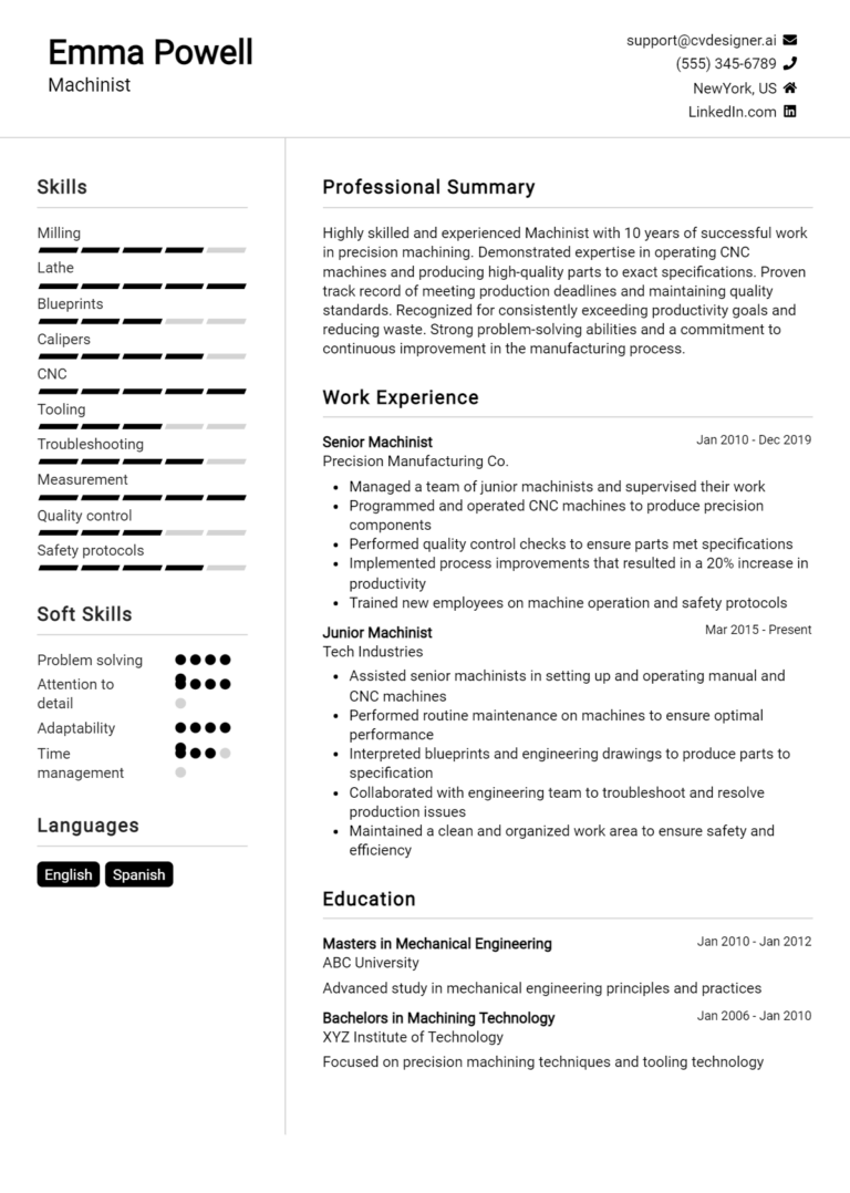 Machinist Resume Example for 2025: Proven Tips & Templates