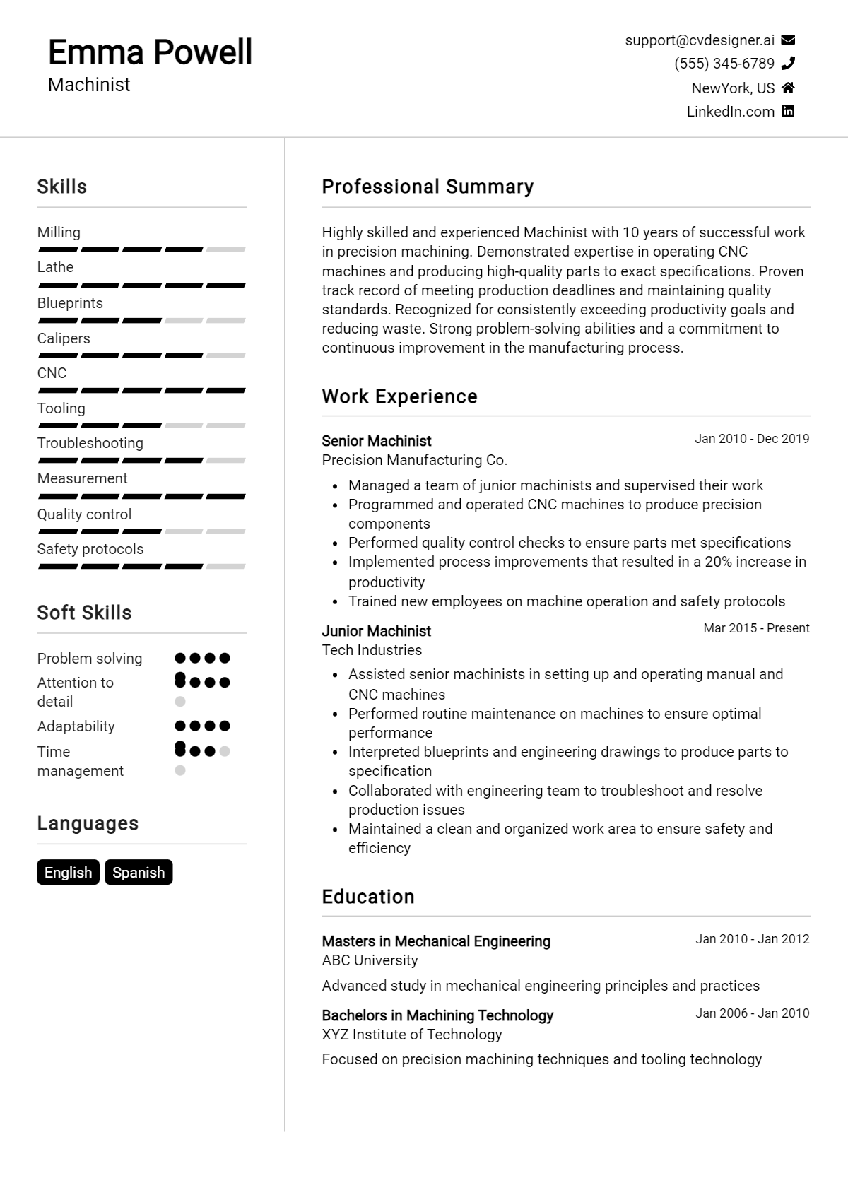 Machinist Resume Example