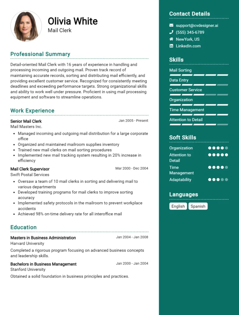 Mail Clerk CV Example For 2025: Tips to Stand Out