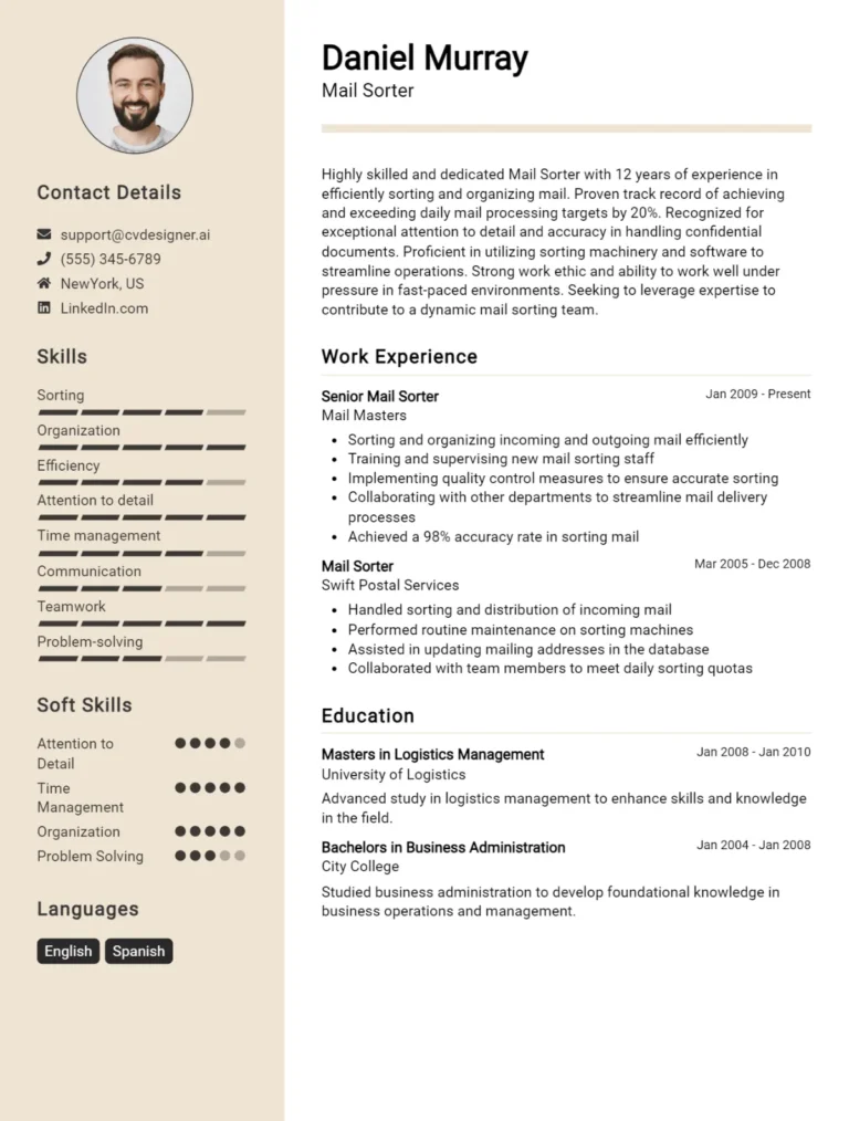 Mail Sorter CV Example For 2025: Proven Tips & Templates