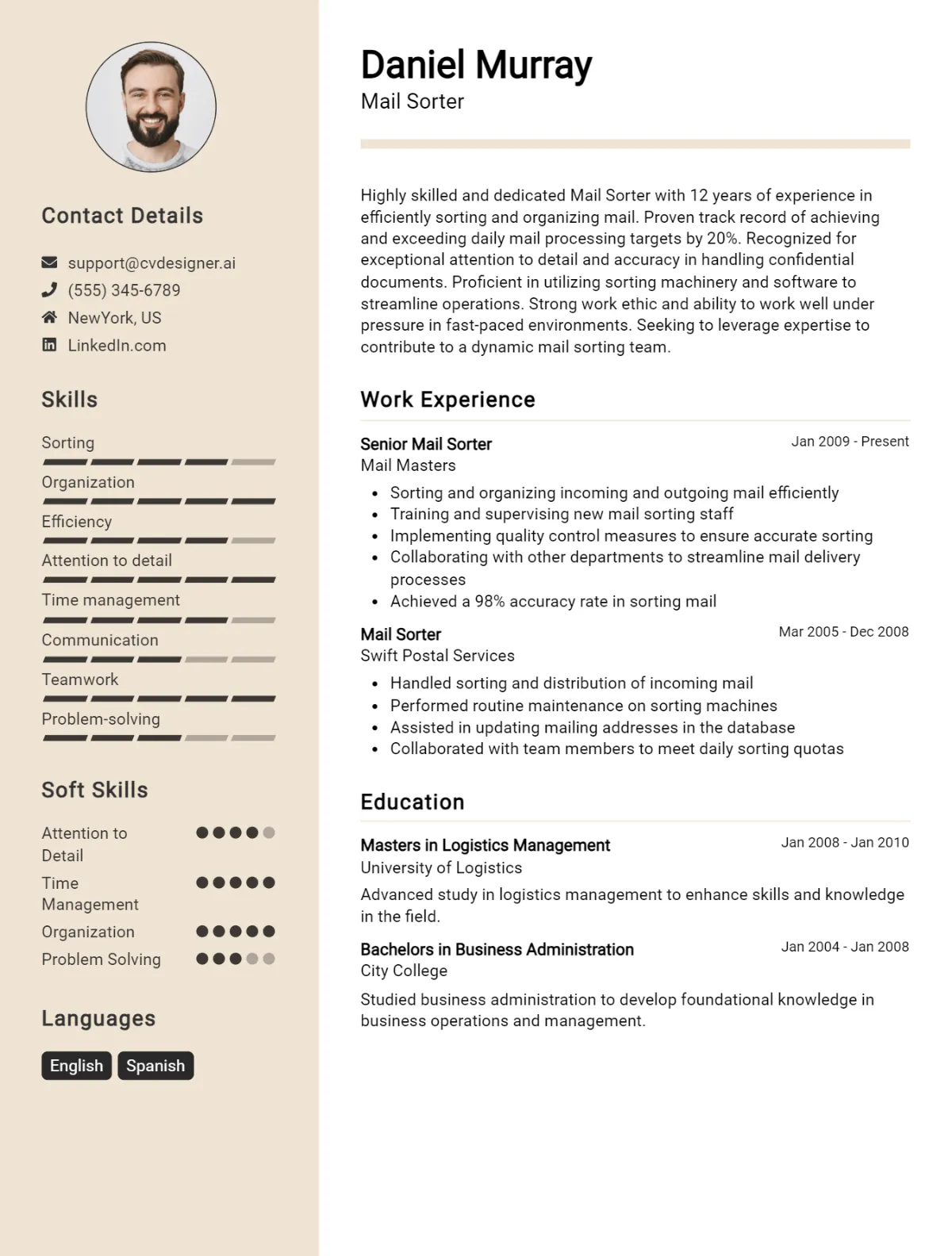 Mail Sorter CV Example