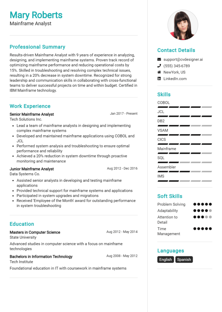 Mainframe Analyst Resume Example