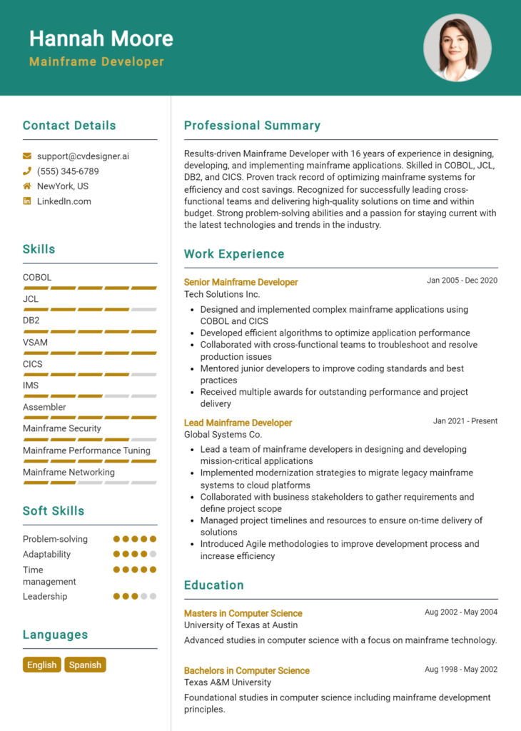 Mainframe Developer Resume Example for 2024: Best Writing Tips ...