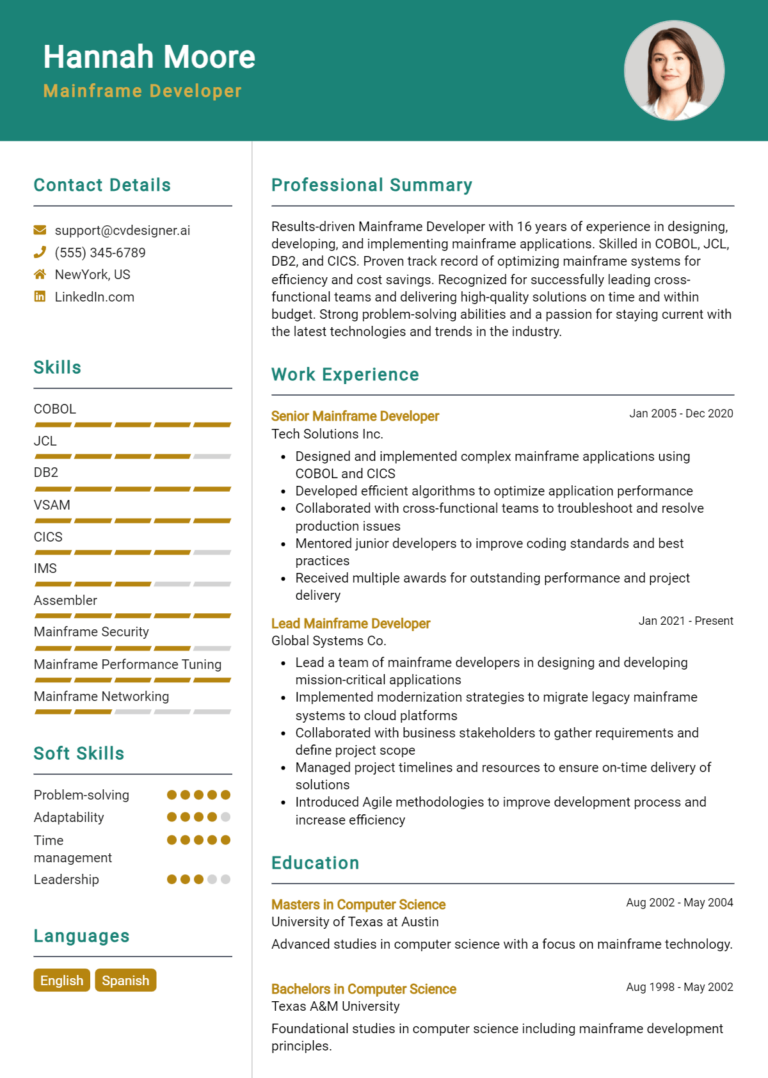 Mainframe Developer Resume Example for 2025: Best Writing Tips