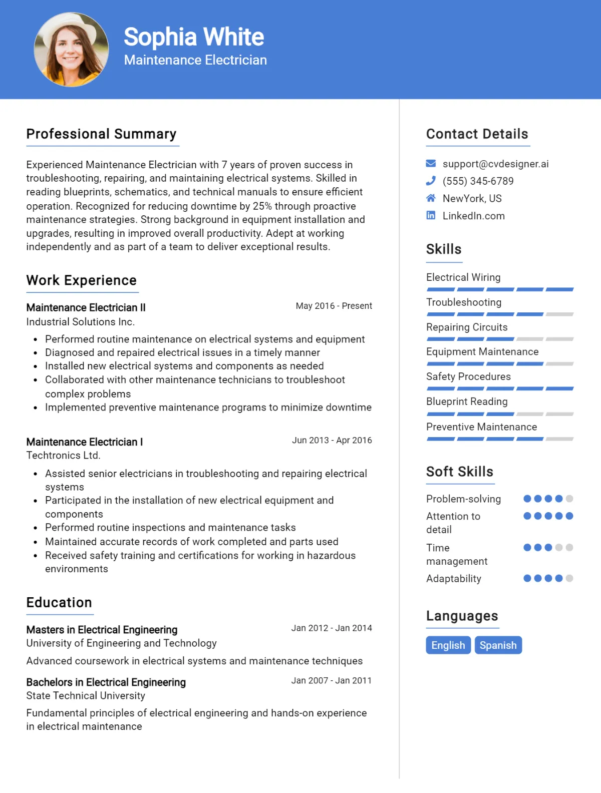 Maintenance Electrician CV Example