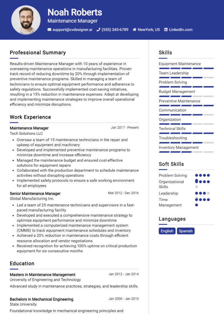 14 Maintenance Supervisor Resume Examples for 2024: Proven Tips ...