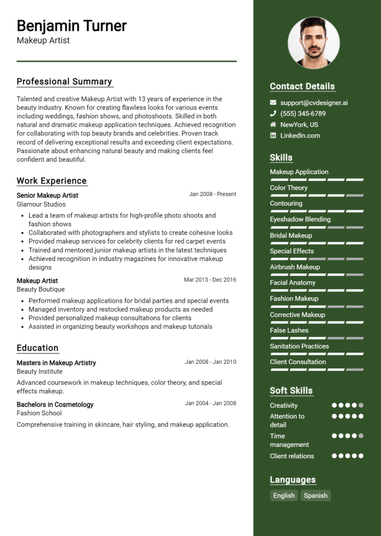 Makeup Artist Resume Example for 2025: Best Writing Tips