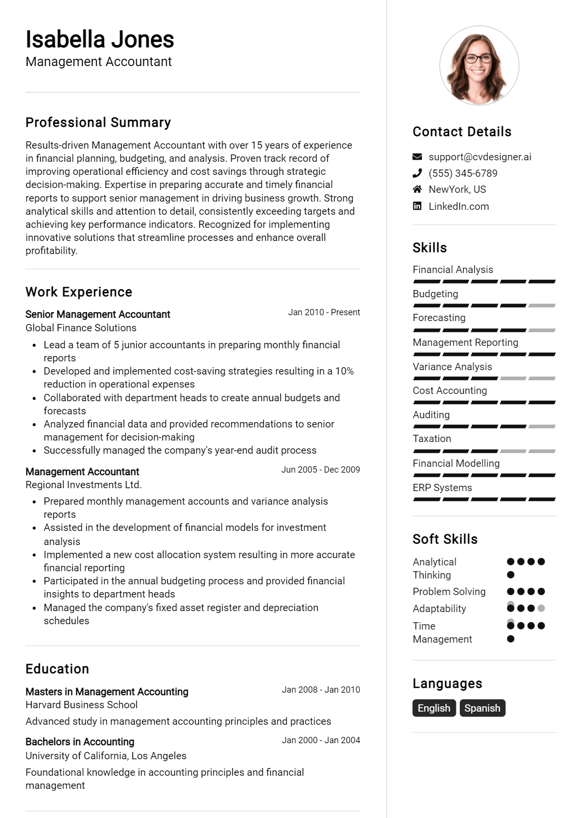 Management Accountant Resume Example