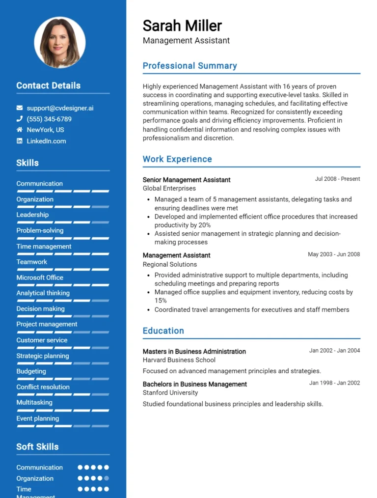 Management Assistant CV Example For 2025: How to Create a Professional CV