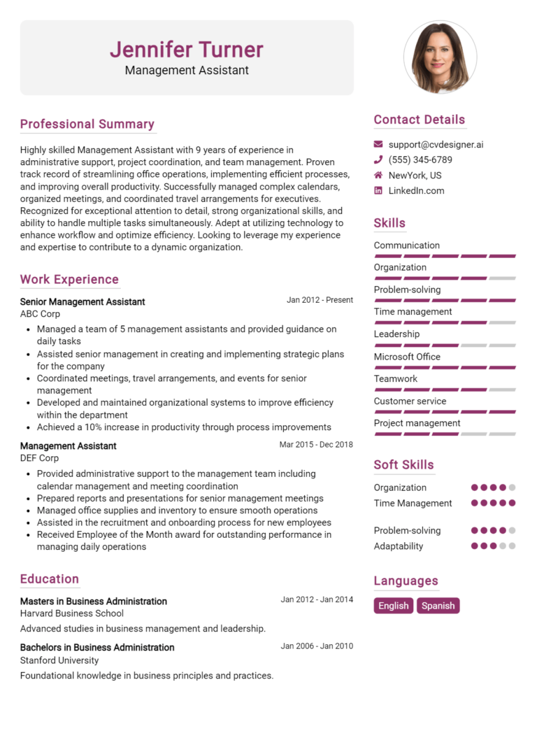 Management Assistant Resume Example for 2025: Ultimate Guide