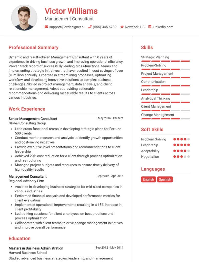 Management Consultant CV Example