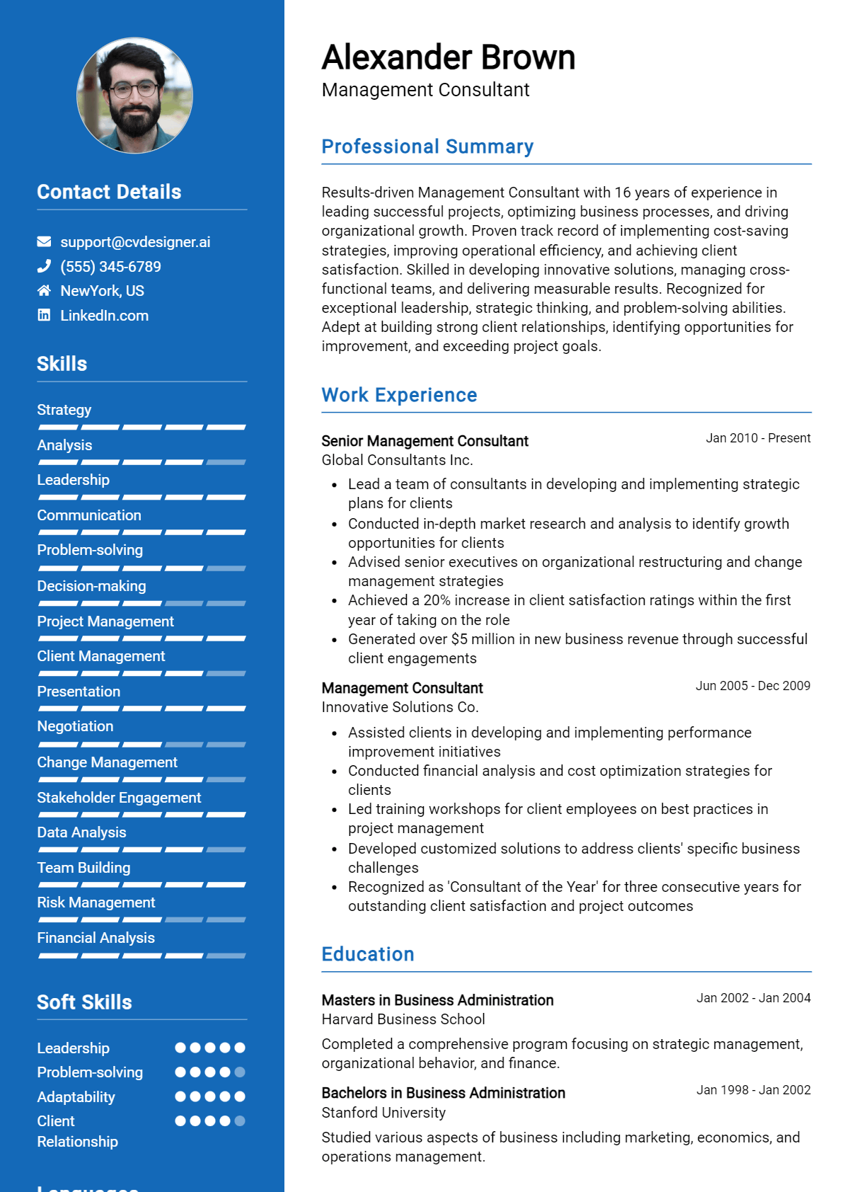 Management Consultant Resume Example for 2024: Resume Guide - CVDesigner.ai