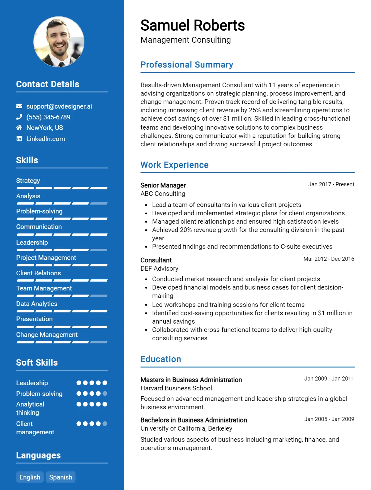 Management Consulting CV Example