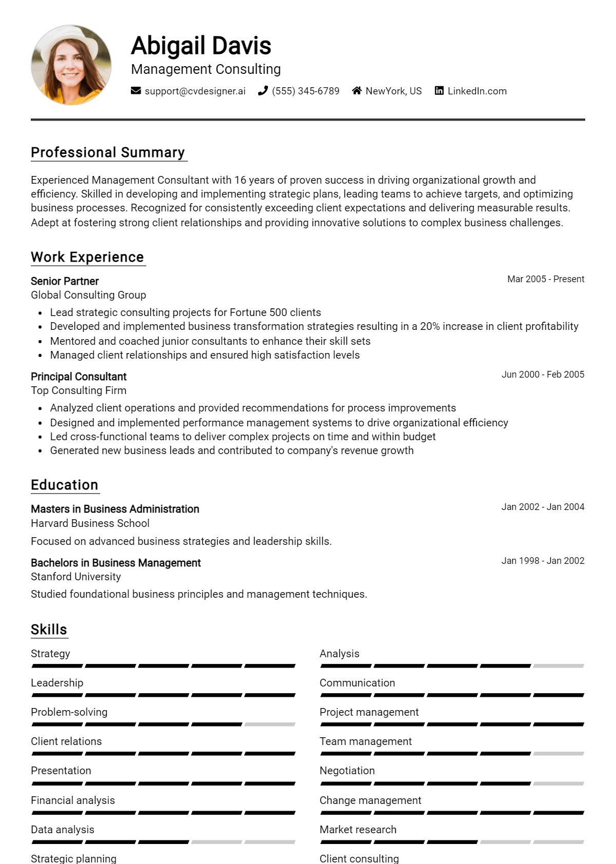 Management Consulting Resume Example