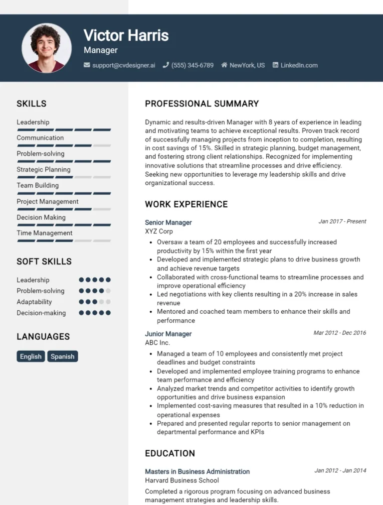 Manager CV Example For 2025: How to Craft a Winning CV