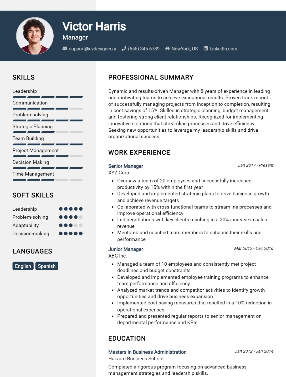 Manager CV Example