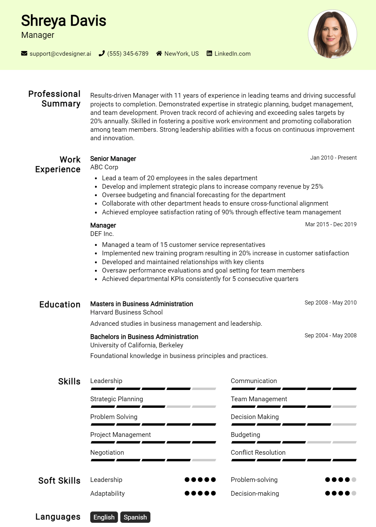 Manager Resume Example for 2024: Expert Tips - CVDesigner.ai