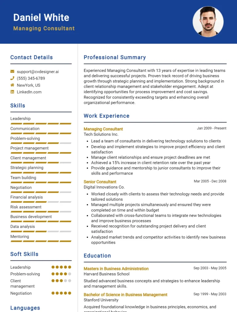 12 Managing Consultant CV Examples For 2025: Free Downloadable Templates