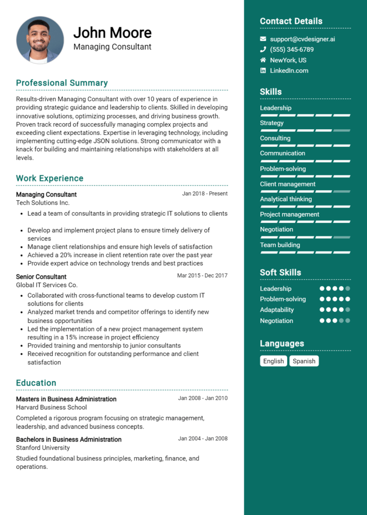 Managing Consultant Resume Example