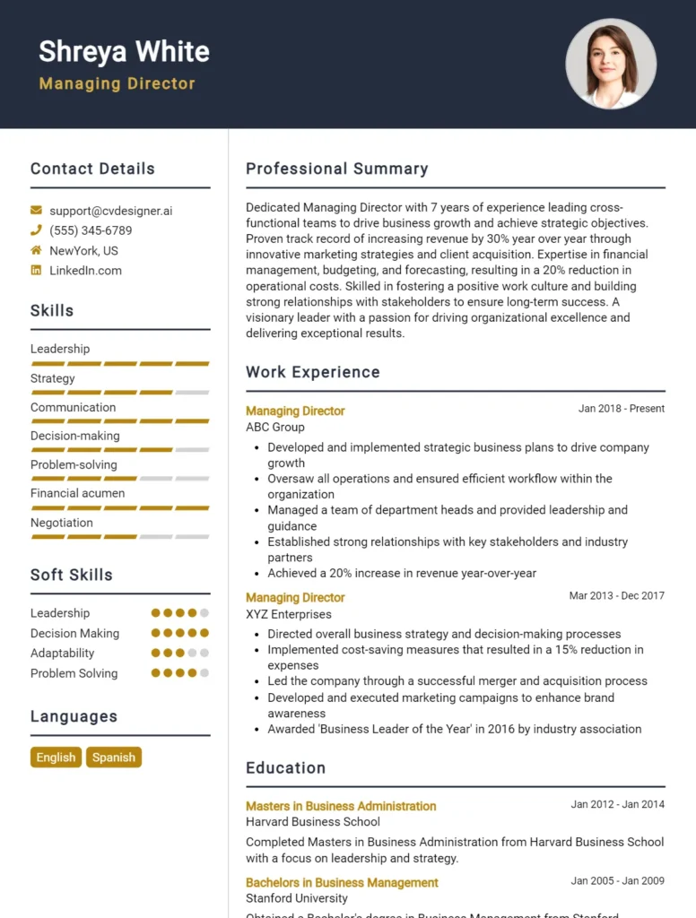 Managing Director CV Example