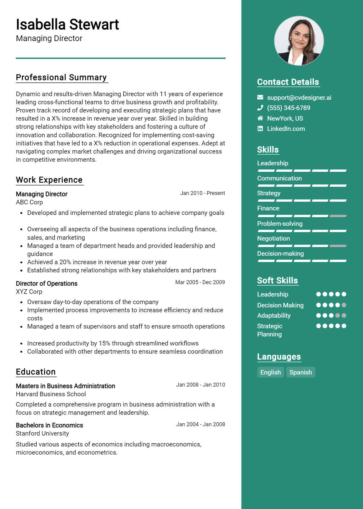 Managing Director Resume Example