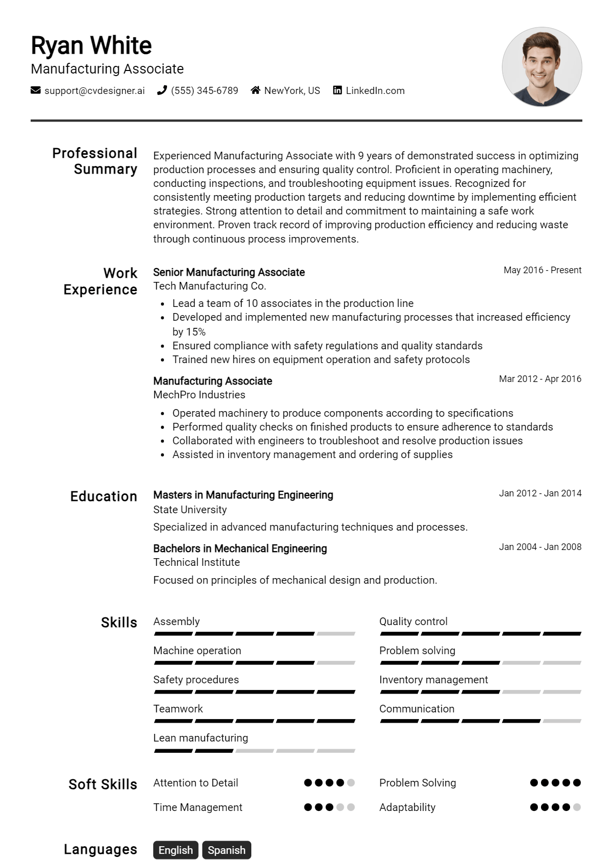 Manufacturing Associate Resume Example