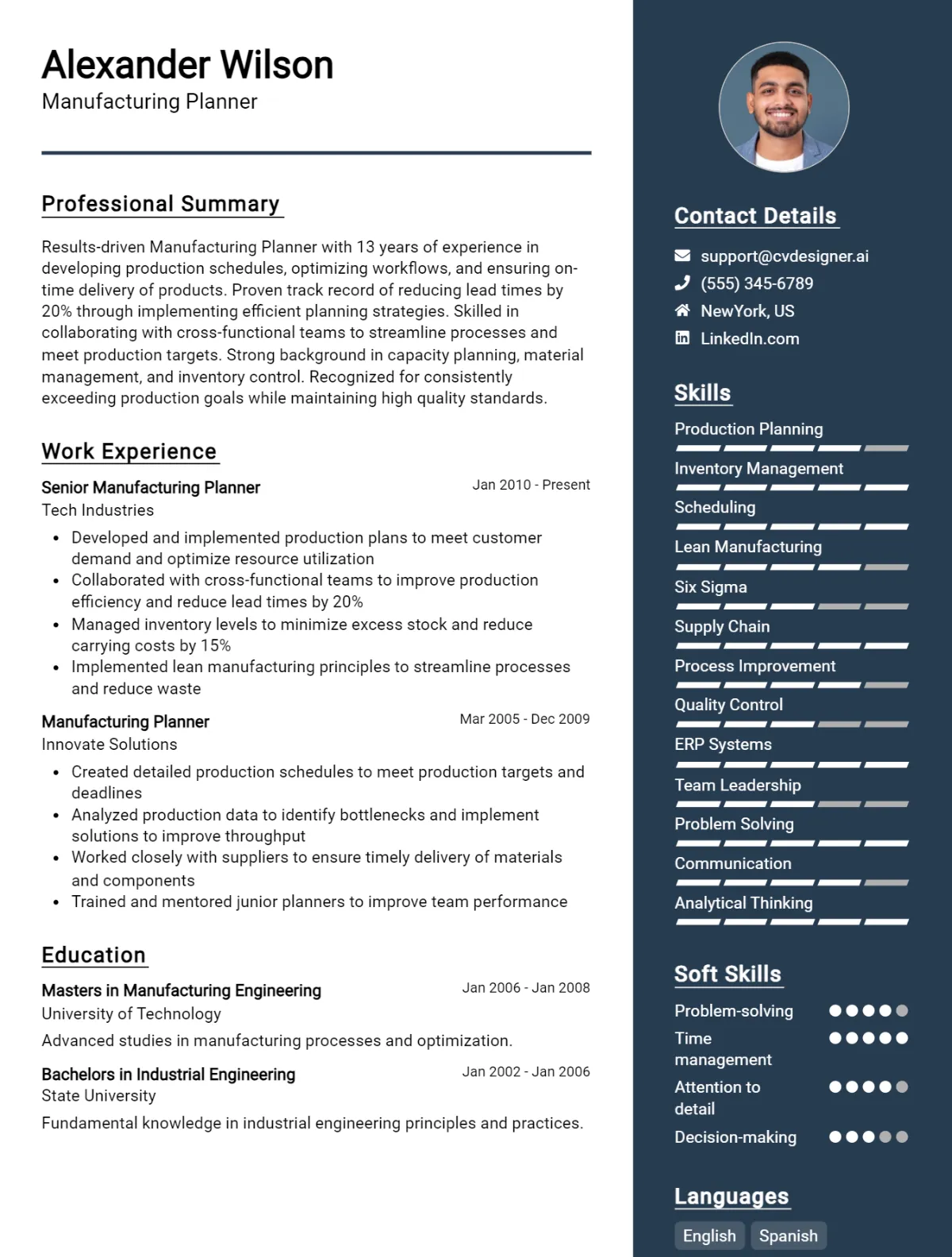Manufacturing Planner CV Example