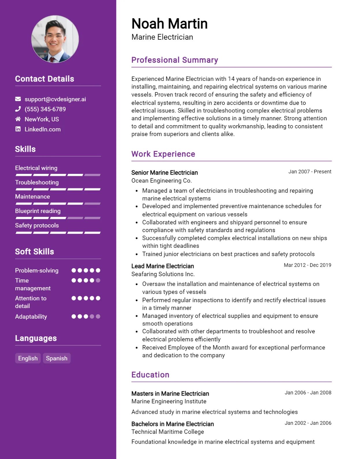 Marine Electrician CV Example