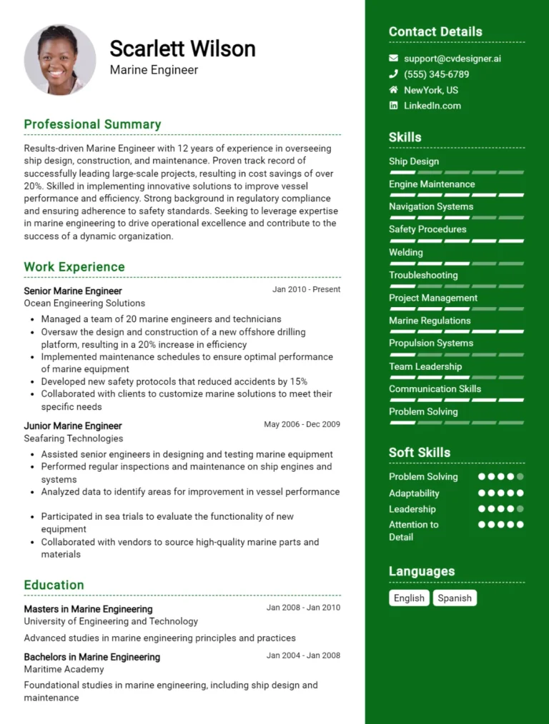 Marine Engineer CV Example For 2025: Top Tips & Samples