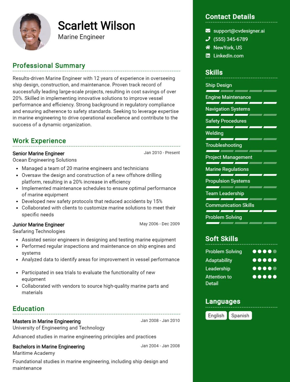 Marine Engineer CV Example