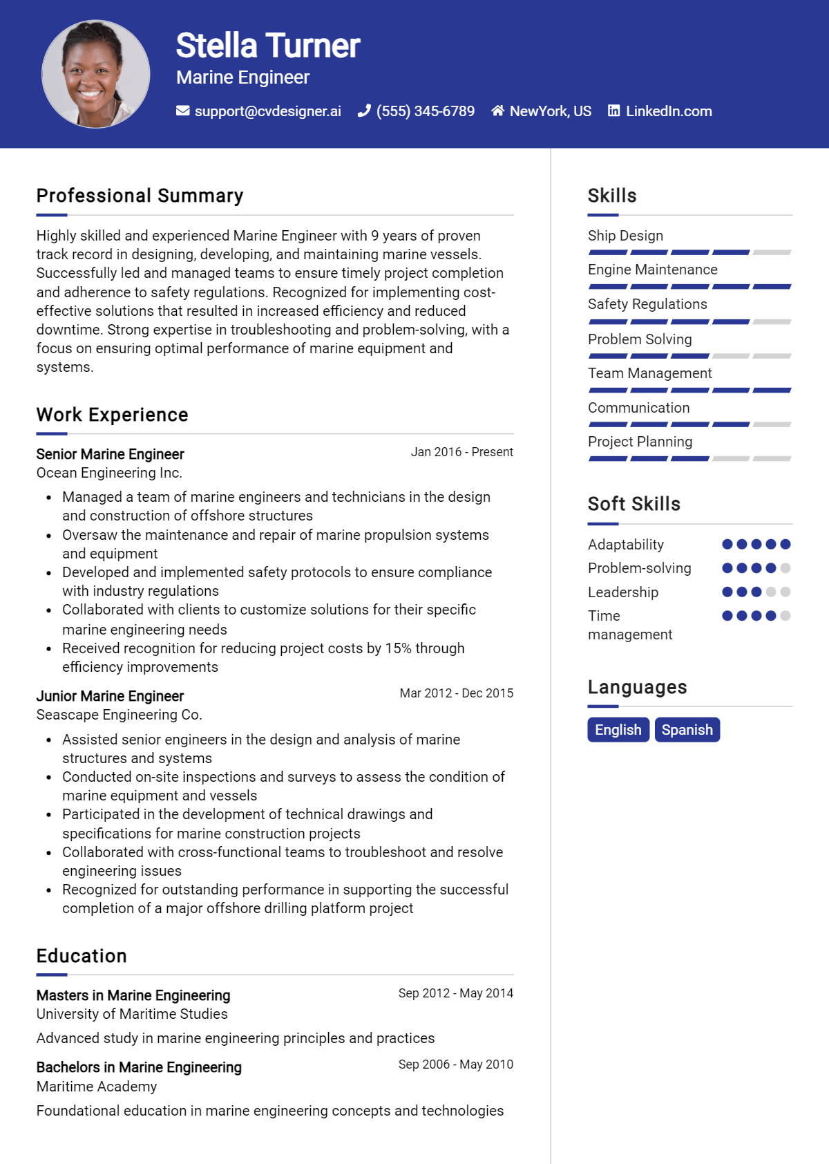 Marine Engineer Resume Example