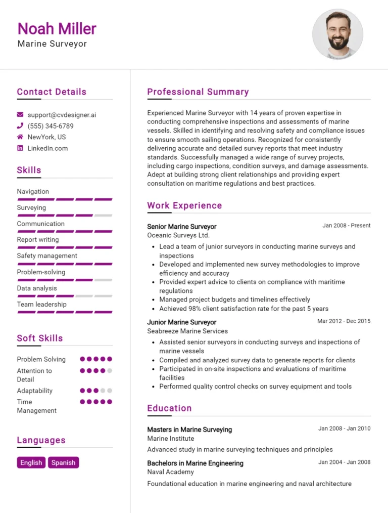 Marine Surveyor CV Example For 2025: Free Downloadable Templates