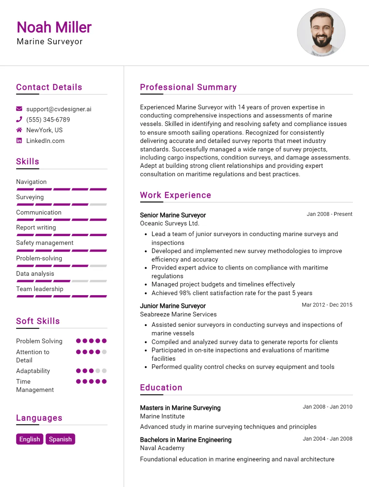 Marine Surveyor CV Example