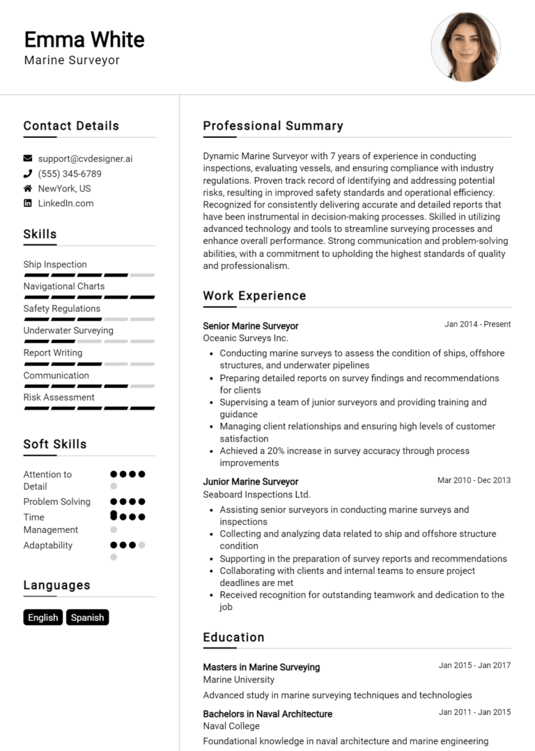 Marine Surveyor Resume Example for 2025: Free Professional Templates