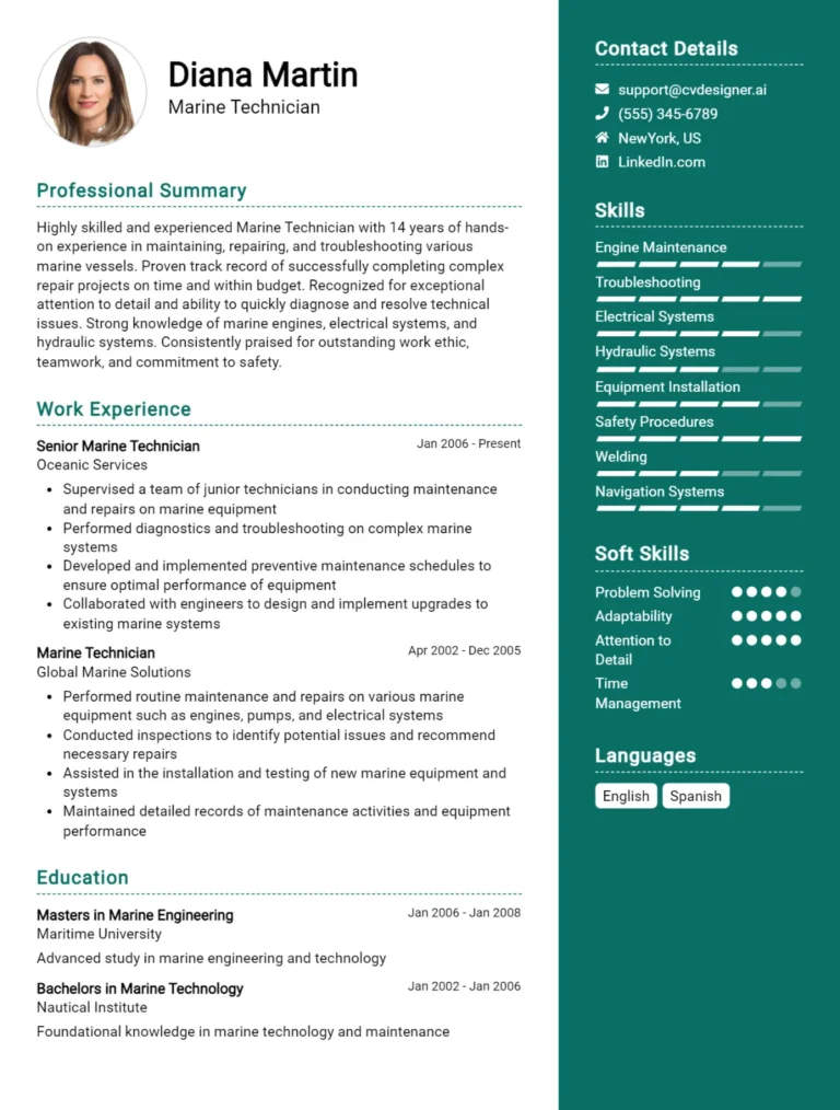 Marine Technician CV Example For 2025: Top Tips & Samples
