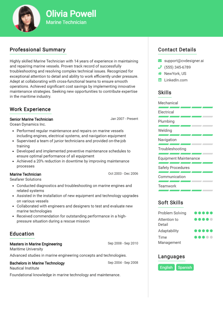 Marine Technician Resume Example