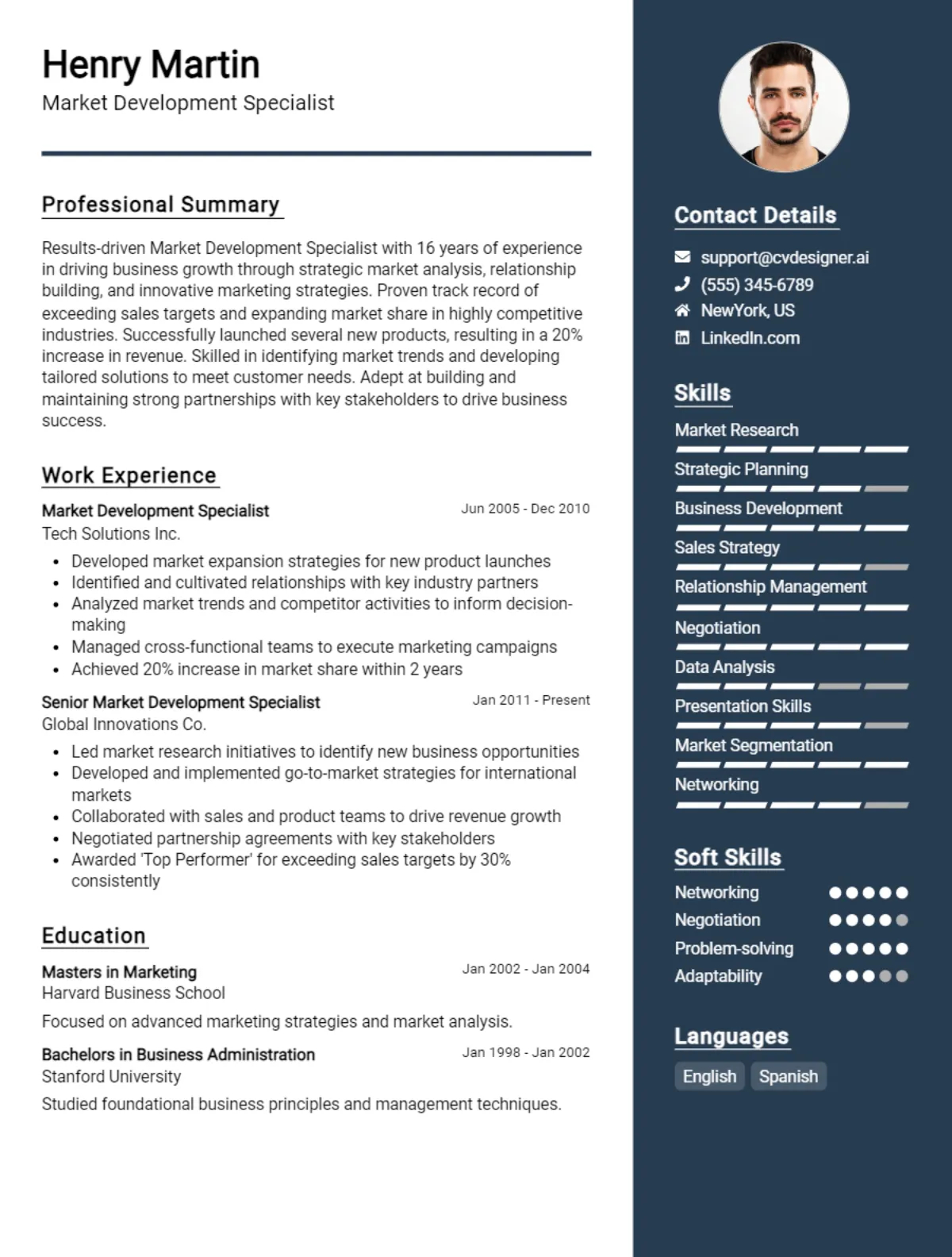 Market Development Specialist CV Example