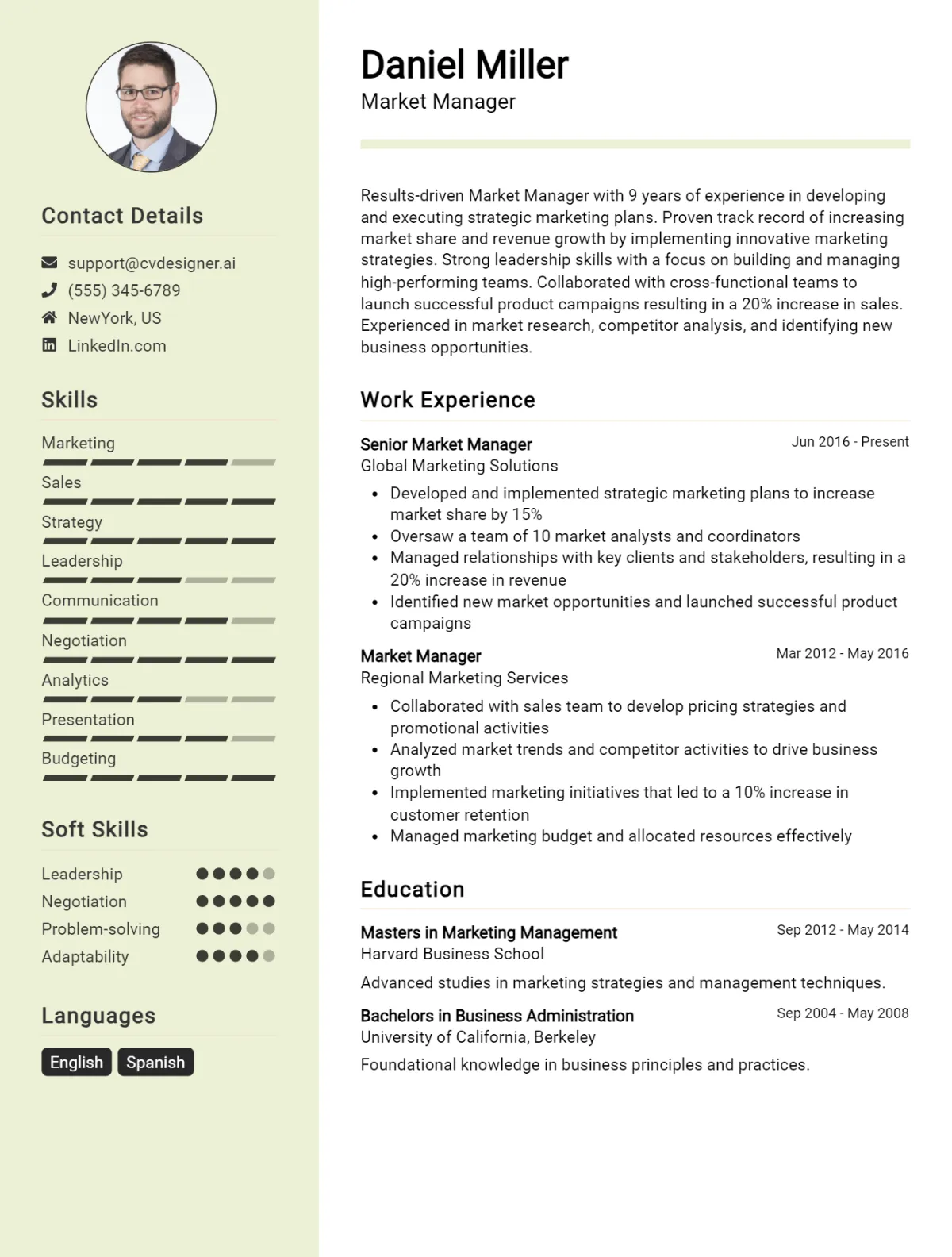 Market Manager CV Example