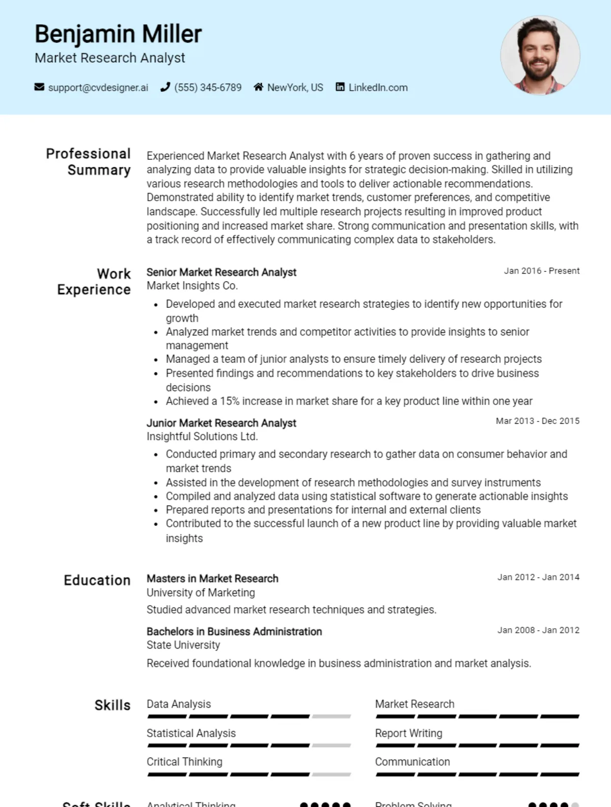 Market Research Analyst CV Example