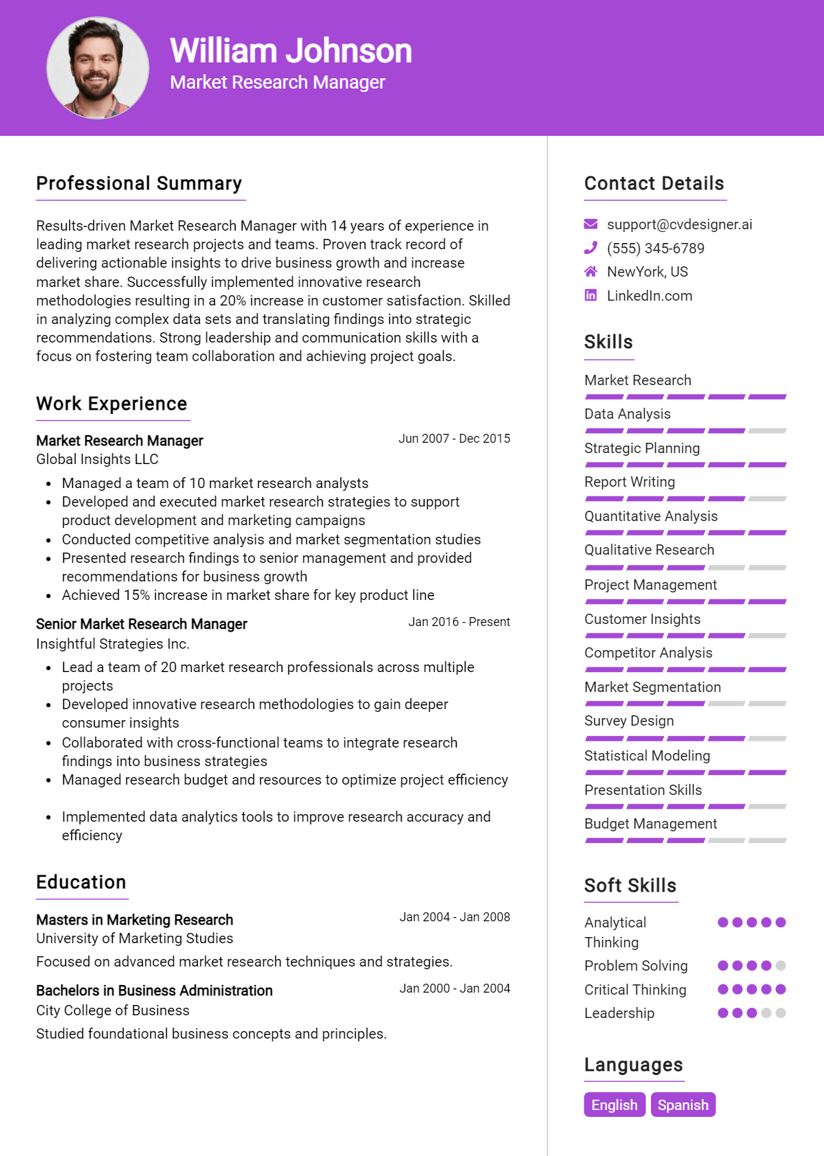 Market Research Manager Resume Example