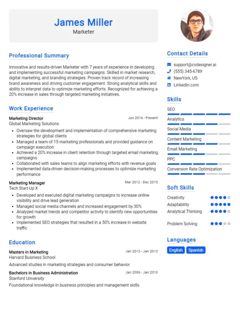 Marketer CV Example For 2025: Tips to Stand Out