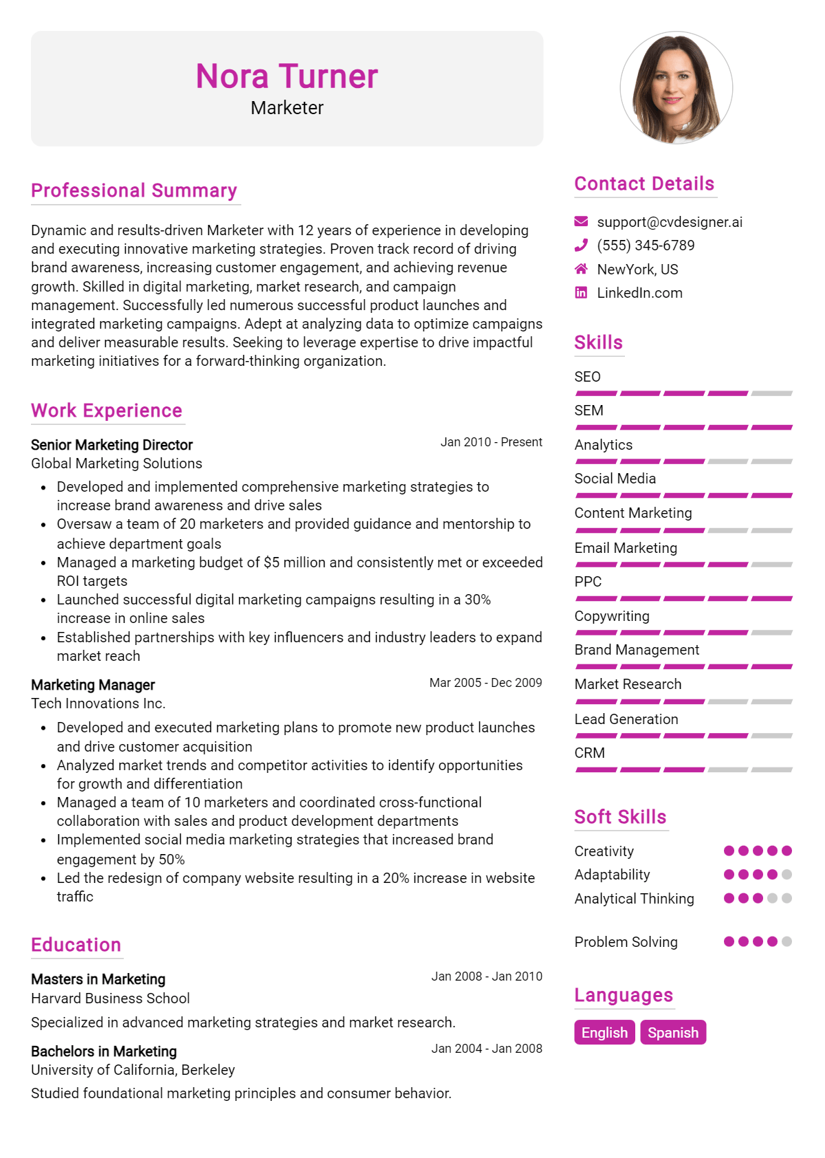 Marketer Resume Example