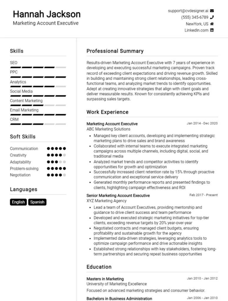 Marketing Account Executive CV Example