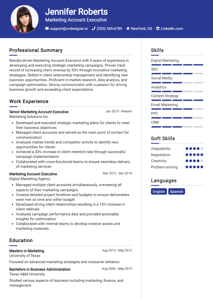 Marketing Account Executive Resume Example