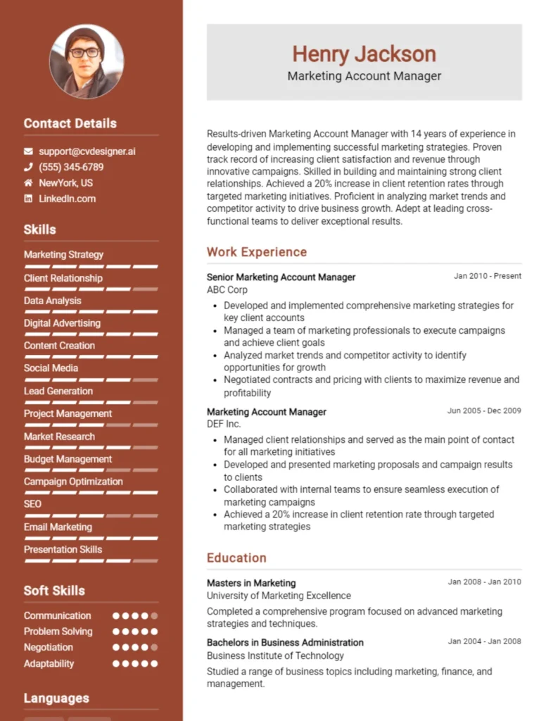 Marketing Account Manager CV Example