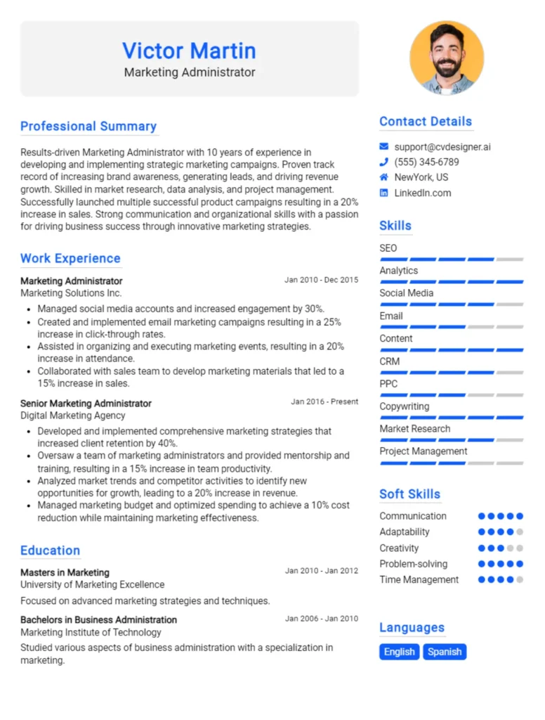 Marketing Administrator CV Example