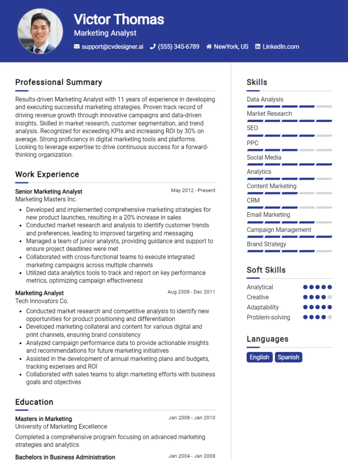 Marketing Analyst CV Example