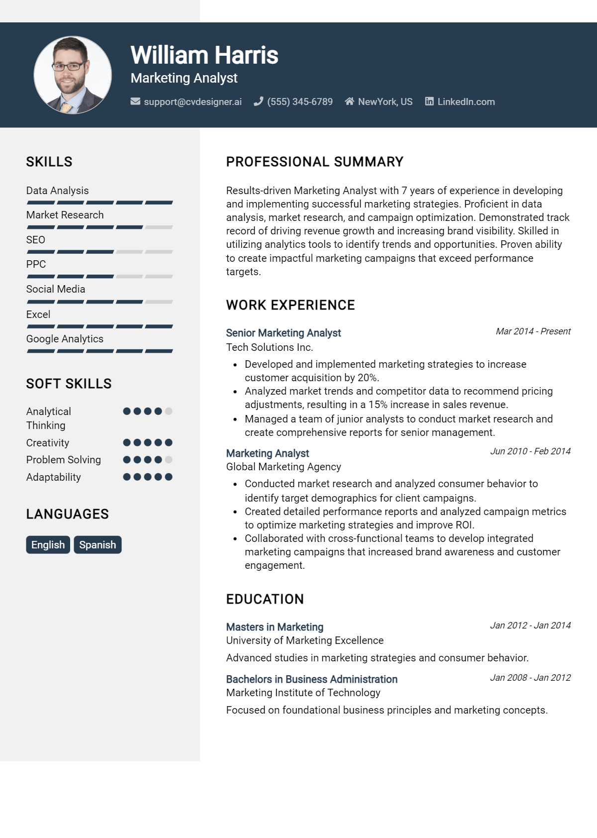 Marketing Analyst Resume Example