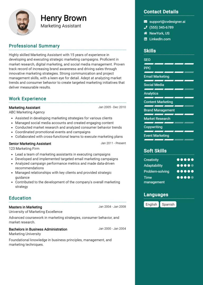 Marketing Assistant Resume Example for 2025: Expert Tips